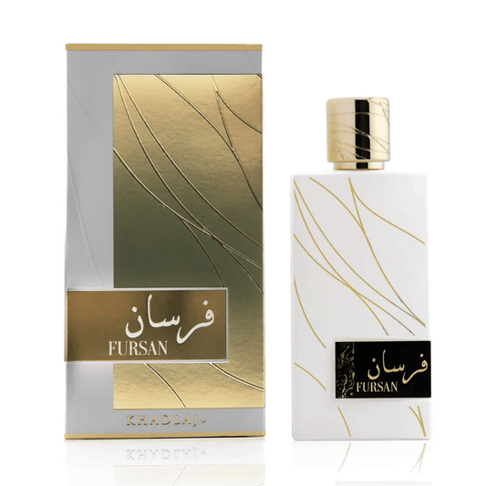 Shop Khadlaj Fursan White, a luxurious unisex perfume. Featuring creamy coconut, almond, and velvet musk. The ultimate long-lasting clean and cozy fragrance.