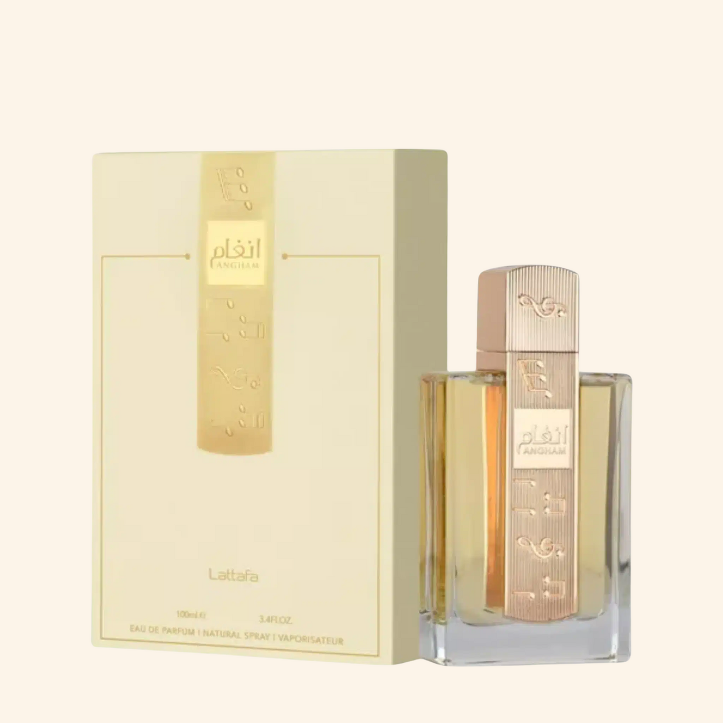 Buy now Lattafa Angham UK. Unique EDP for women with lavender, praline, cacao & vanilla. A sophisticated Burberry Goddess alternative. Chic comfort awaits.