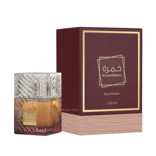 Discover Lattafa Khamrah Dhukhan UK. A dark, smoky unisex EDP with tobacco, incense, smoked spices & praline. A bold twist on the original Khamrah. Shop now!