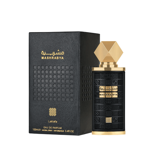Discover Lattafa Mashrabya UK. A rich tobacco gourmand EDP with apple shisha, dates, cinnamon & vanilla. A warm, sweet & opulent scent. Shop now at Nura Bliss!