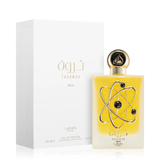 Discover Lattafa Pride Tharwah Gold for Women. A majestic blend of lavender, sweet orange blossom, and rich vanilla. A long-lasting, sophisticated floral-gourmand scent.