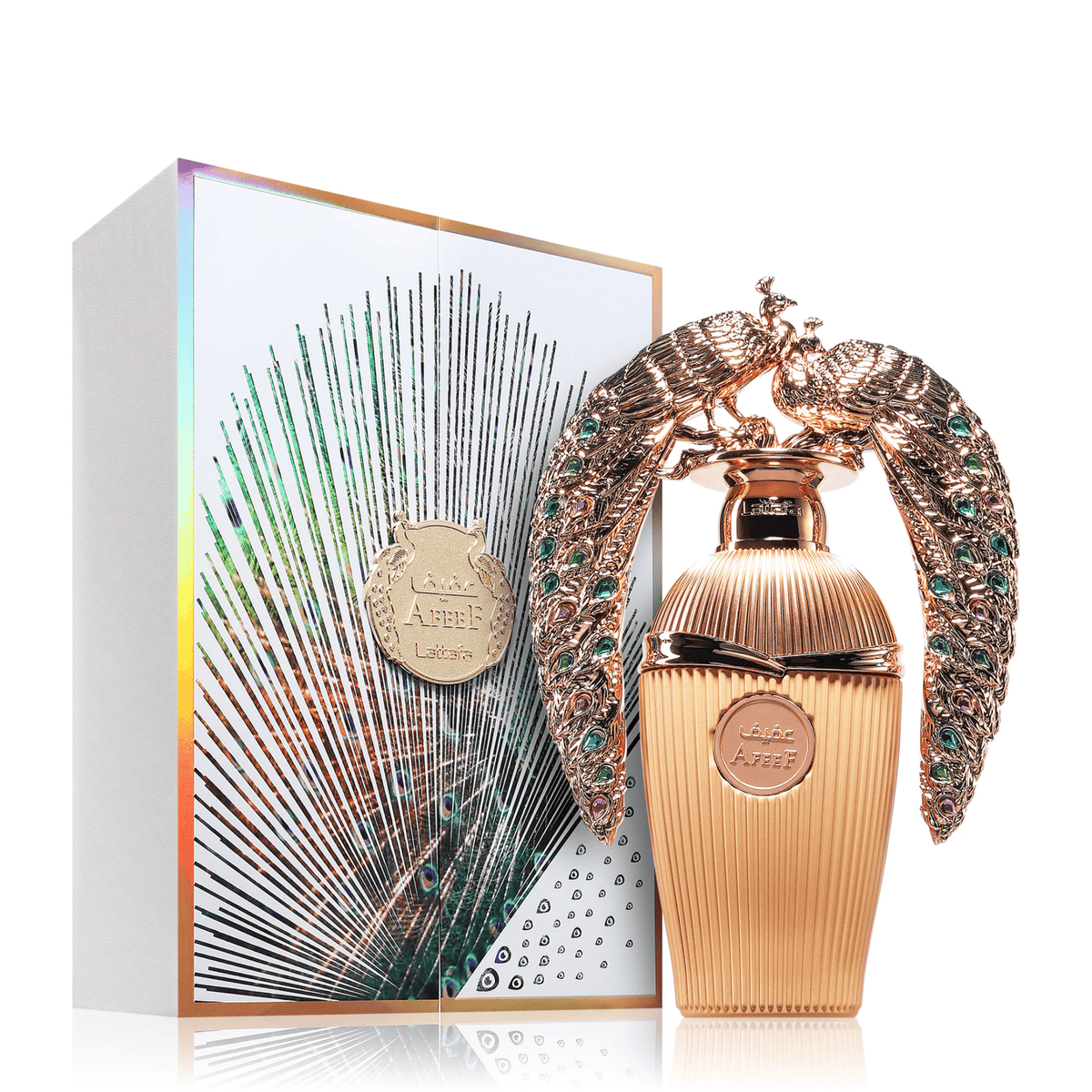 Discover Lattafa Afeef, a sophisticated unisex scent featuring juicy peach, elegant tuberose, and creamy praline. A long-lasting, opulent spicy floral fragrance.