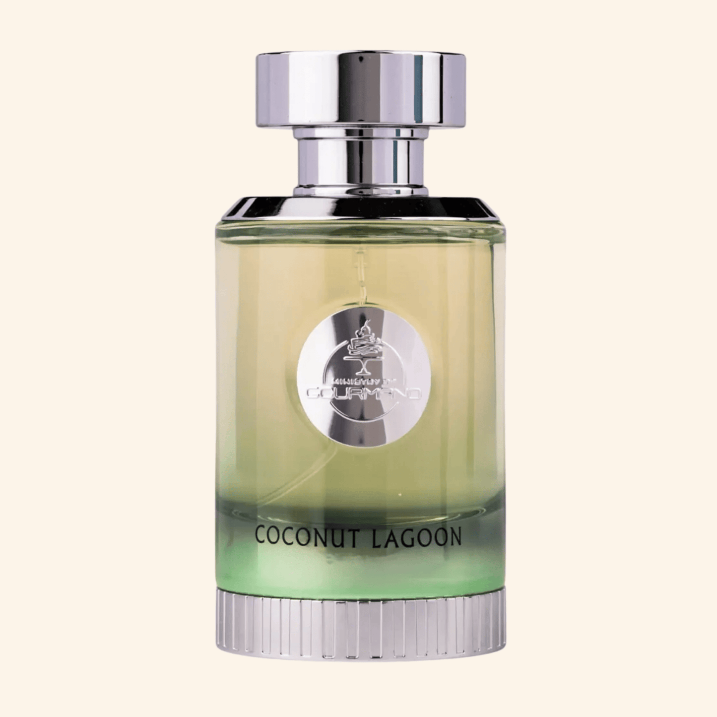 Perfume bottle labeled 'Coconut Lagoon' with a silver cap on a white background. Discover Paris Corner Coconut Lagoon UK. A tropical gourmand EDP with coconut, caramel, vanilla & watermelon. A Virgin Island Water alternative. Shop now!