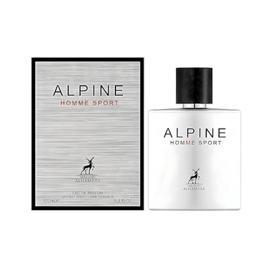 Shop Maison Alhambra Alpine Homme Sport for men. A powerful, refreshing blend of mint, mandarin, cedar, and smooth tonka bean. Perfect daily signature.