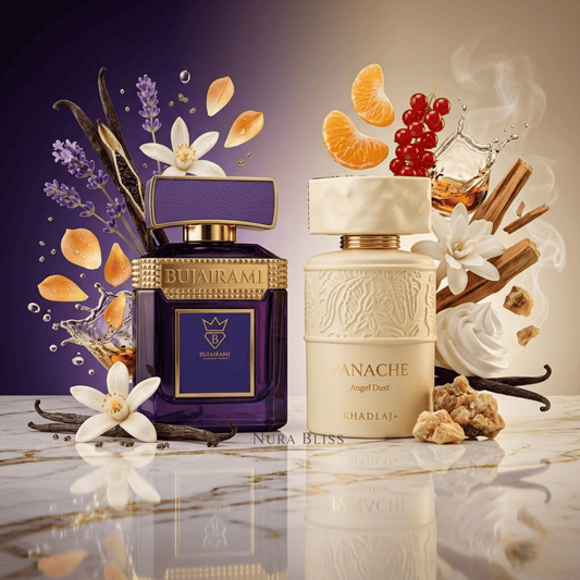 Bujairami V-Luxe vs Khadlaj Panache Angel Dust inspired by Libre Vanille Couture vanilla perfume comparison