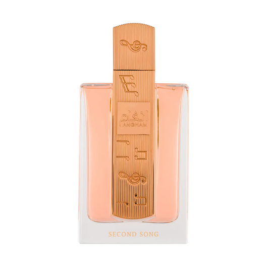 Shop Lattafa Angham Second Song at Nura Bliss. A dreamy women's fragrance with pear blossom, creamy praline, and warm vanilla. Long-lasting, elegant, and sweet.
