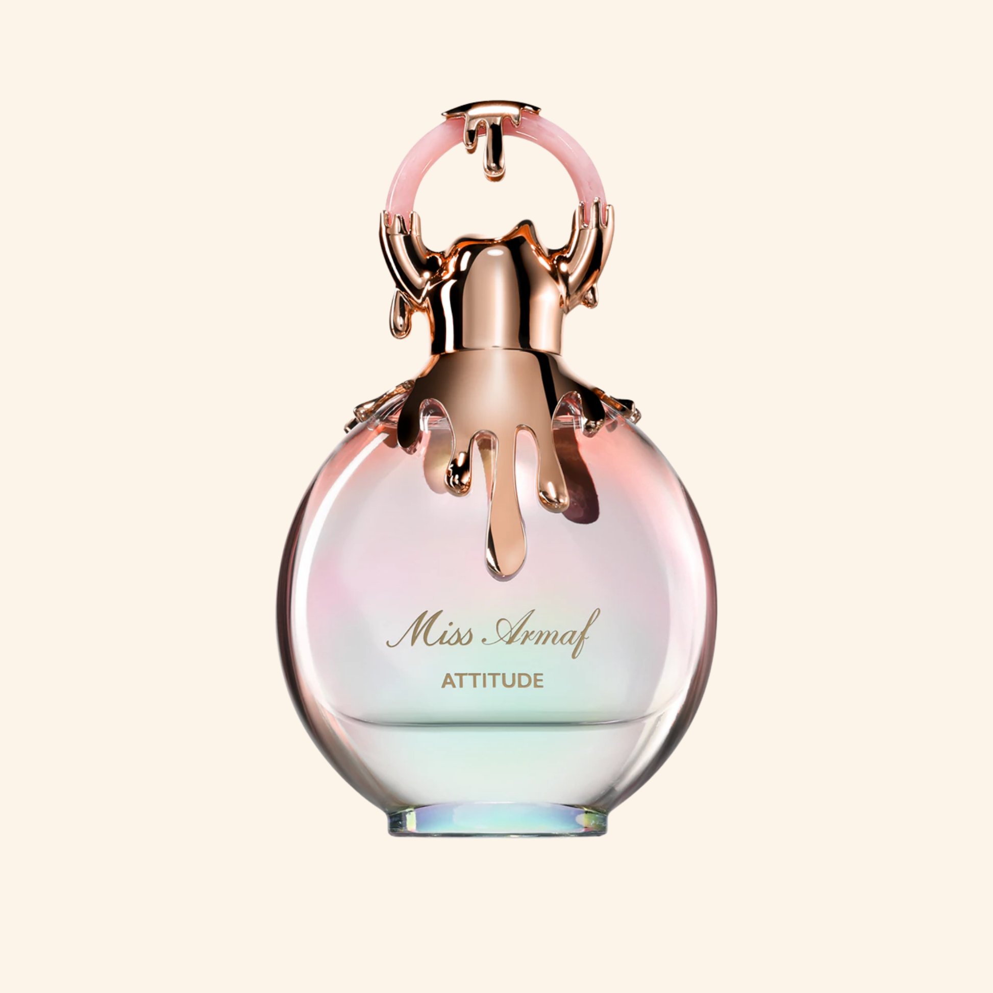 Perfume bottle with 'Miss Aemaf Attitude' text on a light background. Discover Armaf Miss Attitude UK. A confident women's EDP with tuberose, jasmine, coffee, almond & tonka. A stunning Good Girl alternative. Shop now at Nurabliss!