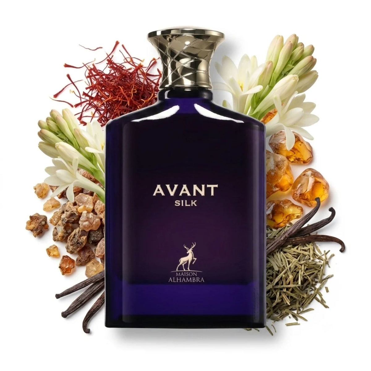 Shop Maison Alhambra Avant Silk 100ml EDP for Women. A refined blend of citrus, saffron, tuberose, patchouli, amber, vanilla, and cedarwood. Perfect for evenings.