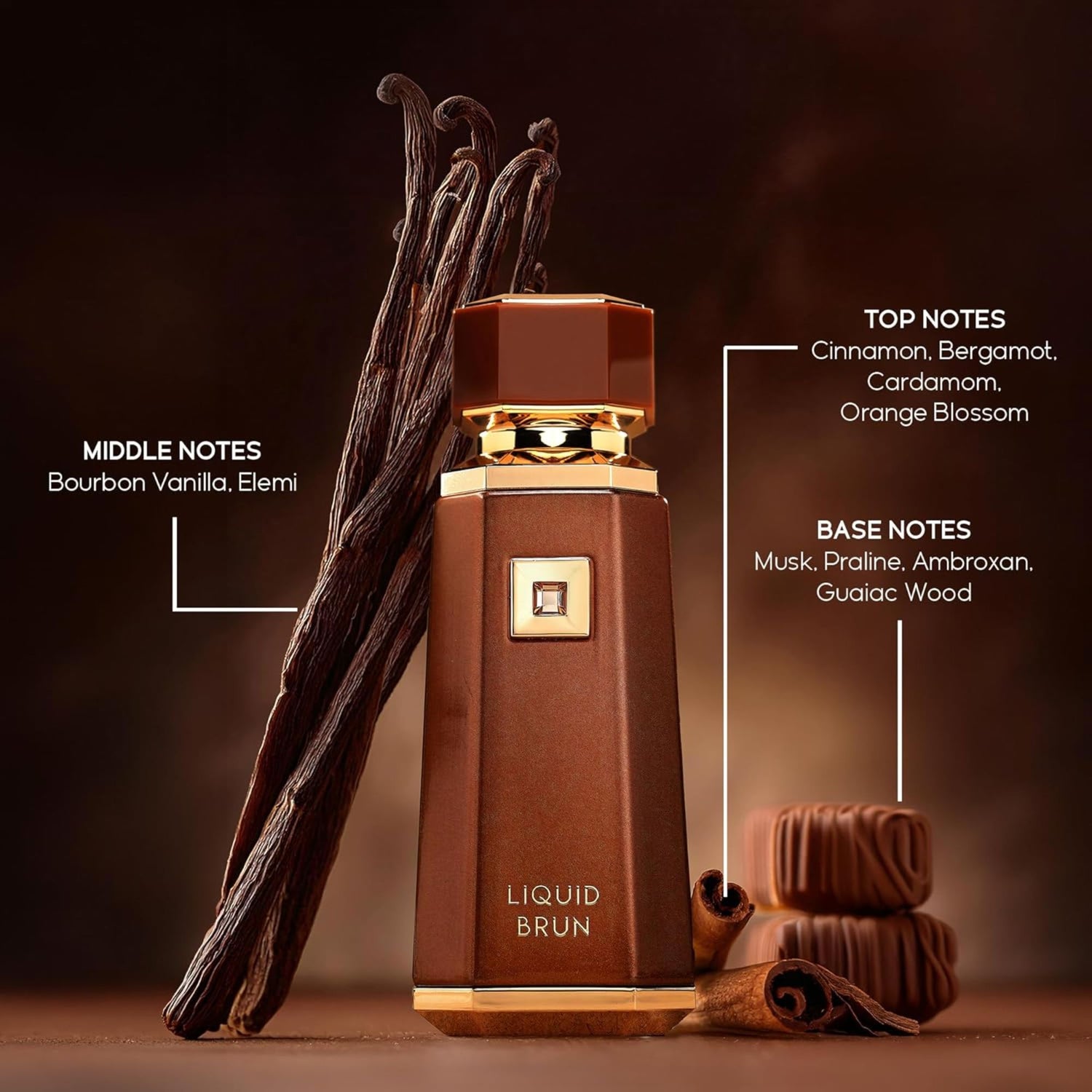 Shop French Avenue Liquid Brun Perfume for Men. A luxurious blend of cinnamon, bourbon vanilla, and smoky guaiac wood. Long-lasting, warm, and sophisticated.