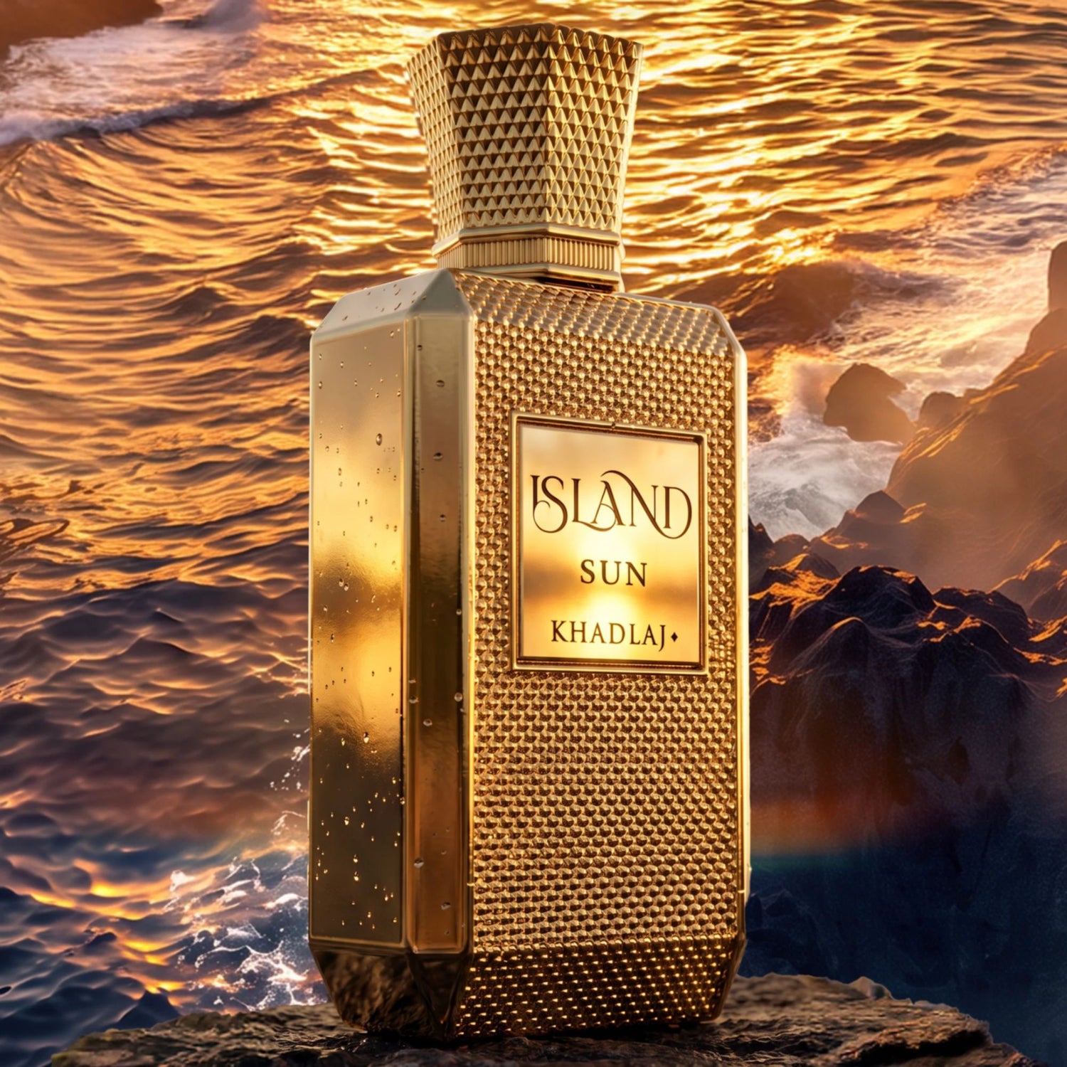 Shop Khadlaj Island Sun 100ml Extrait de Parfum. A high-concentration blend of juicy mango, coconut, pink pepper, tonka bean, and precious woods.