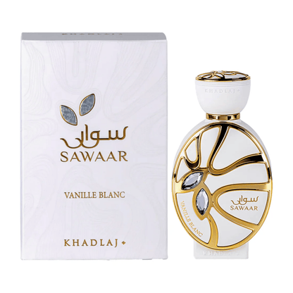 Shop Khadlaj Sawaar Vanille Blanc in the UK – a luxurious, long-lasting vanilla Extrait de Parfum. Perfect for gourmand lovers seeking rich, sweet elegance.