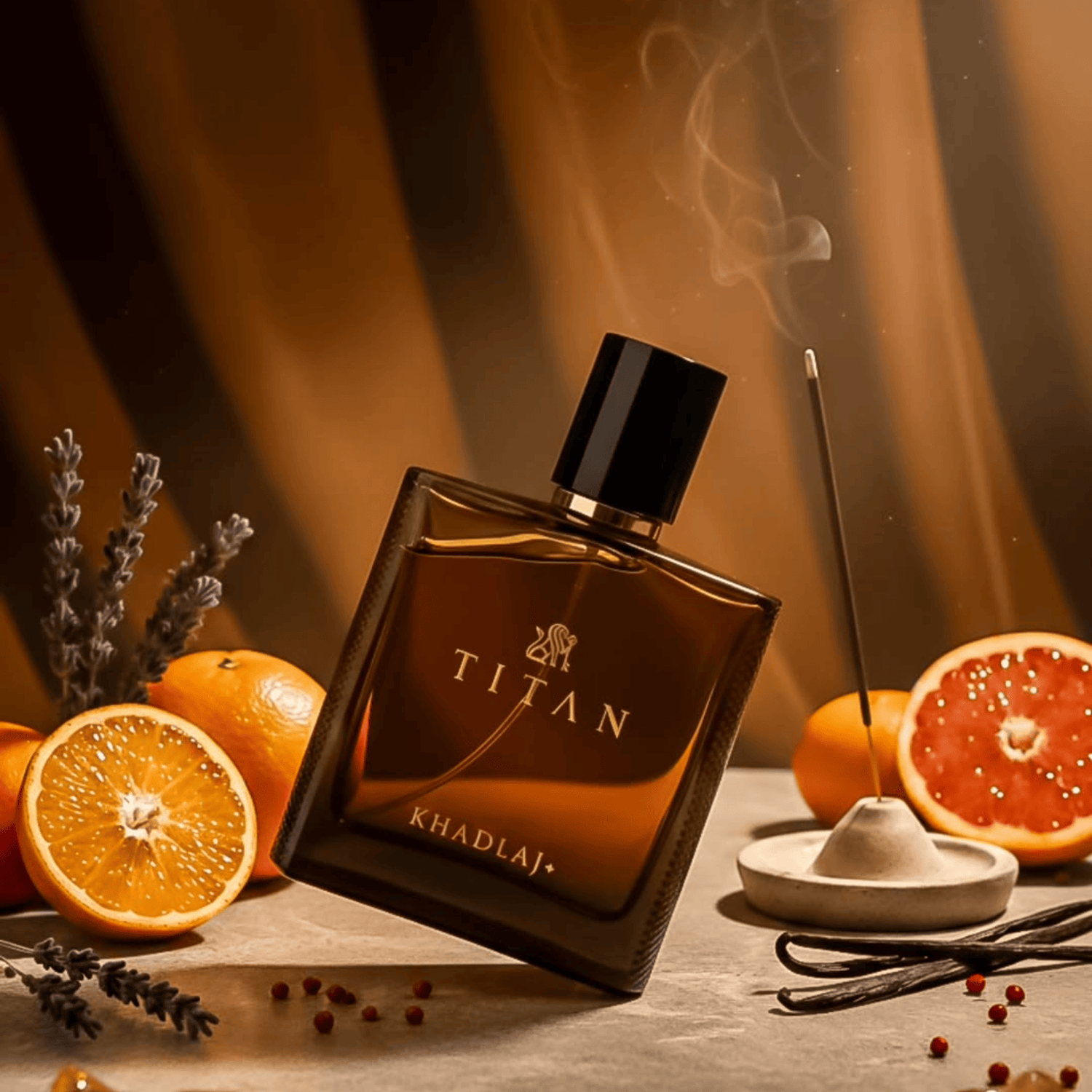 Discover Khadlaj Titan UK. A sophisticated men's EDP with mandarin, incense, smooth suede & tonka bean. A bold, long-lasting aromatic scent. Shop now!