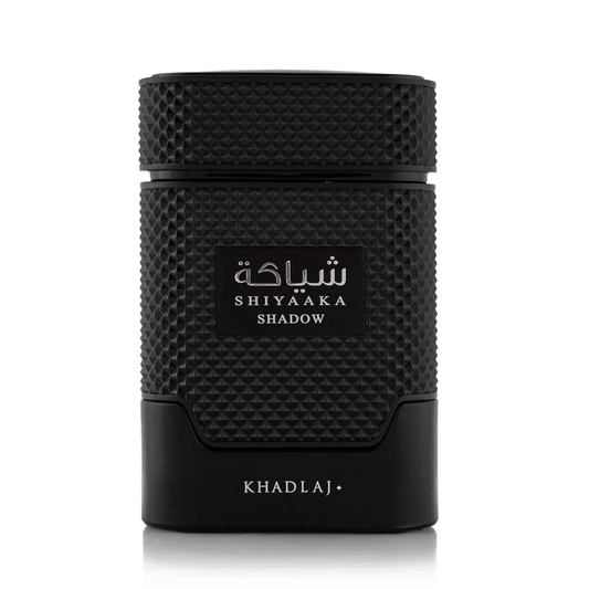 Shop Khadlaj Shiyaaka Shadow for Men. A dark, sophisticated blend of pink pepper, cedarwood, and earthy moss. A powerful, long-lasting masculine fragrance.