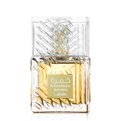 Shop now Lattafa Khamrah Qahwa. Addictive coffee twist on Khamrah! Blends coffee, spices, praline & vanilla. Inspired by Angels' Share DNA and Coffee.