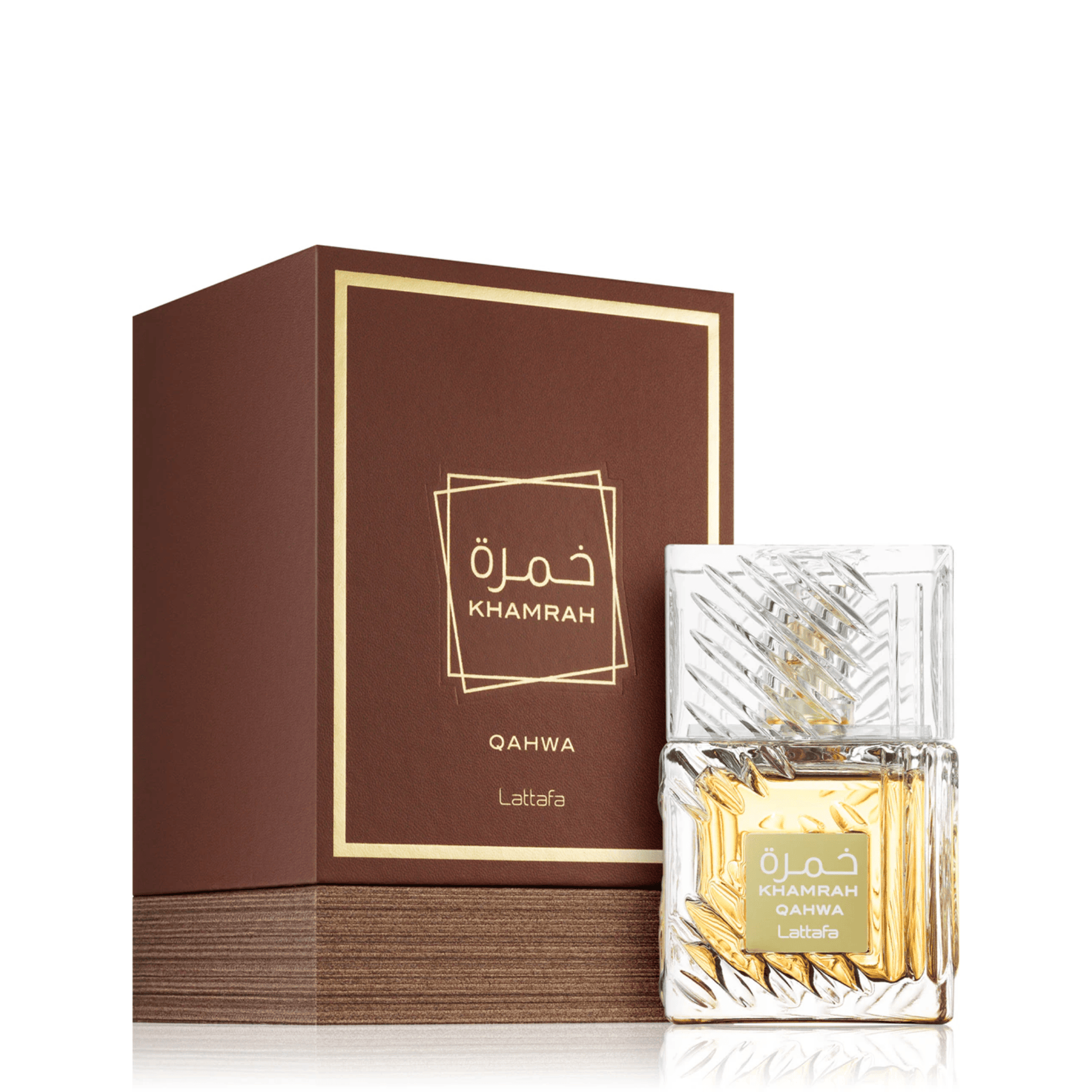 Shop now Lattafa Khamrah Qahwa. Addictive coffee twist on Khamrah! Blends coffee, spices, praline & vanilla. Inspired by Angels' Share DNA and Coffee.