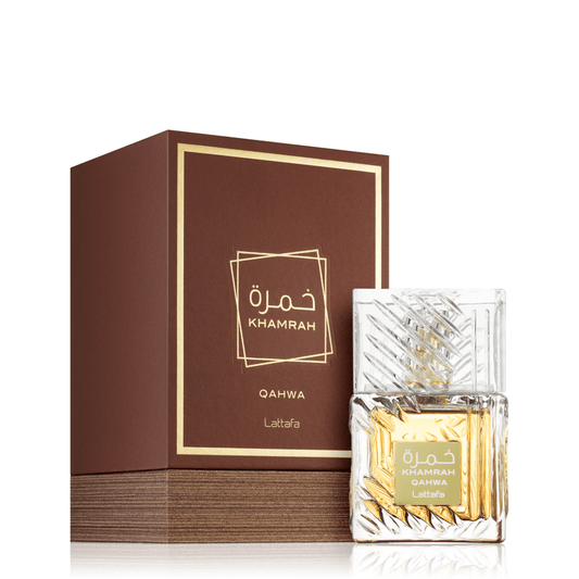 Shop now Lattafa Khamrah Qahwa. Addictive coffee twist on Khamrah! Blends coffee, spices, praline & vanilla. Inspired by Angels' Share DNA and Coffee.