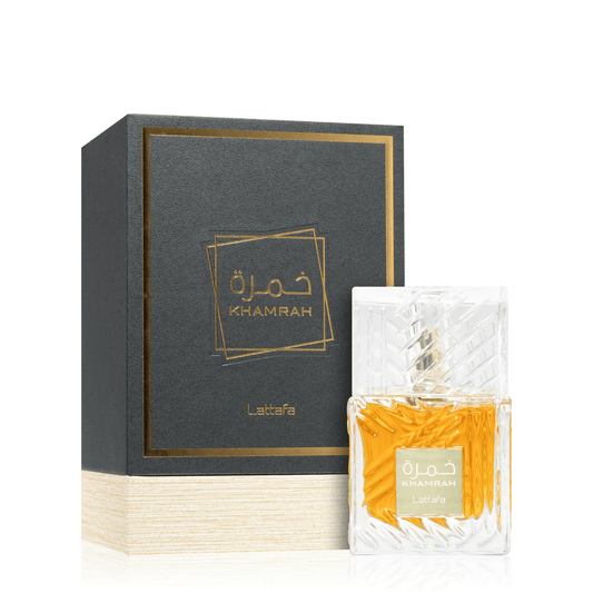 Discover Lattafa Khamrah. A masterpiece of luxury featuring warm cinnamon, sweet dates, and creamy praline. A rich, long-lasting spicy woody scent for everyone.