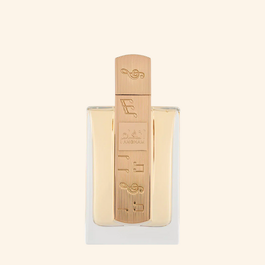 Buy now Lattafa Angham UK. Unique EDP for women with lavender, praline, cacao & vanilla. A sophisticated Burberry Goddess alternative. Chic comfort awaits.