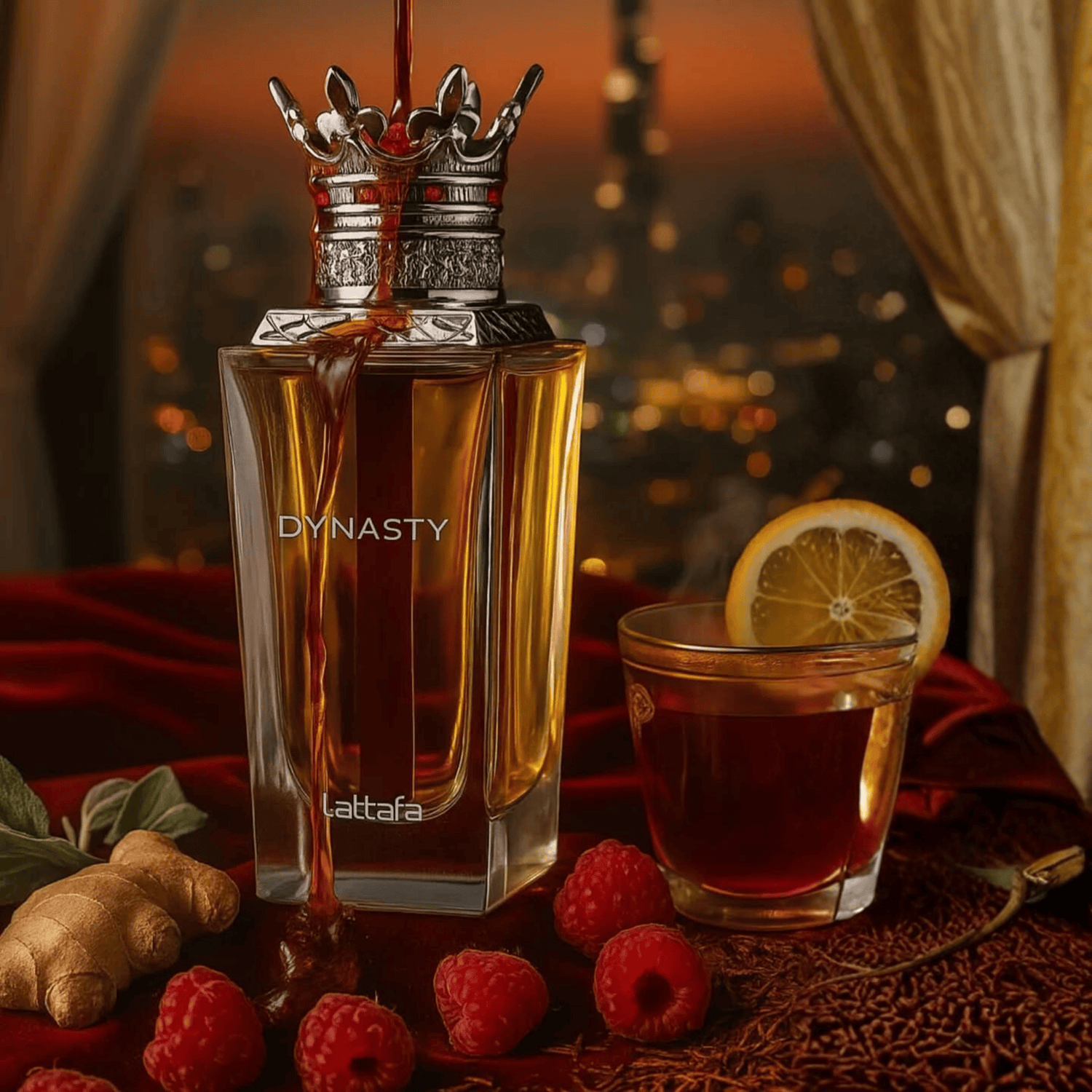 Discover Lattafa Dynasty perfume UK. A sophisticated unisex EDP blending raspberry, suede, nutmeg & rooibos tea. Warm, complex & modern. Shop now at Nura Bliss!