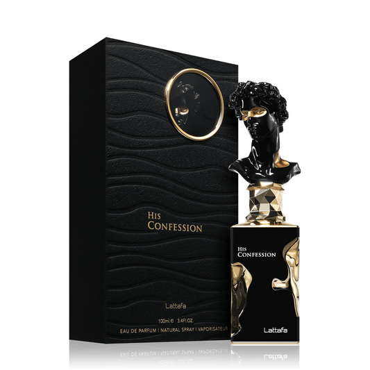 Discover Lattafa His Confession UK. A deep, spicy men's EDP with cinnamon, iris, incense & tonka bean. A sophisticated & powerful statement scent. Shop now!

