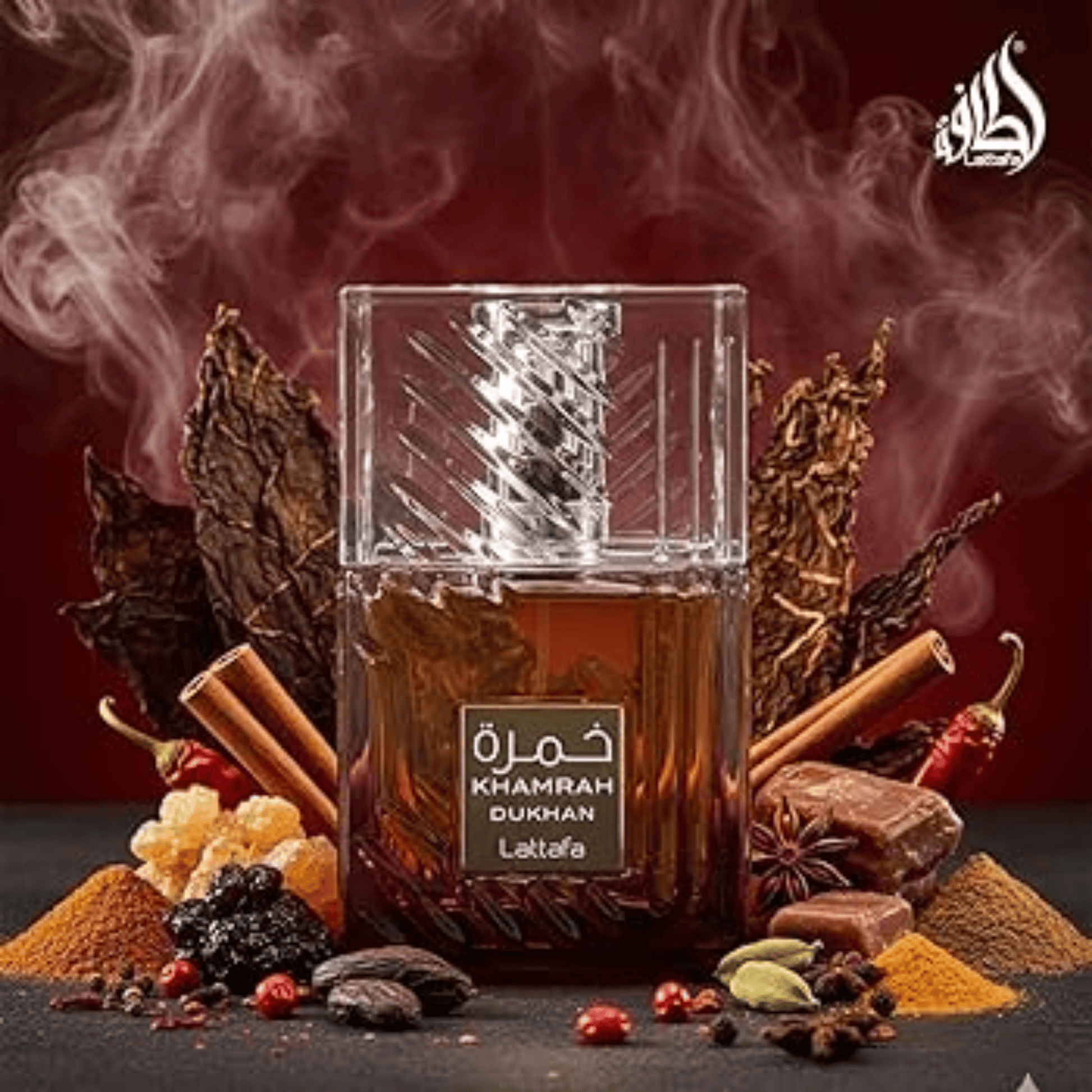 Discover Lattafa Khamrah Dhukhan UK. A dark, smoky unisex EDP with tobacco, incense, smoked spices & praline. A bold twist on the original Khamrah. Shop now!