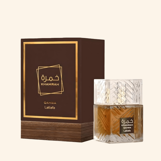 Shop now Lattafa Khamrah Qahwa. Addictive coffee twist on Khamrah! Blends coffee, spices, praline & vanilla. Inspired by Angels' Share DNA and Coffee.