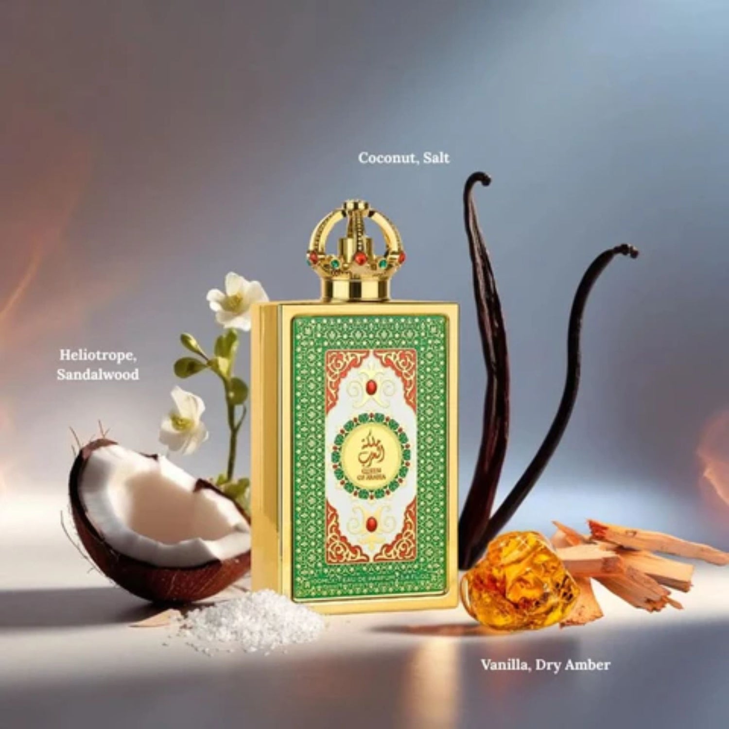 Shop Lattafa Queen of Arabia Perfume for Women. A majestic blend of ylang-ylang, white florals, and warm amber. Long-lasting, elegant, and  fragrance for her.