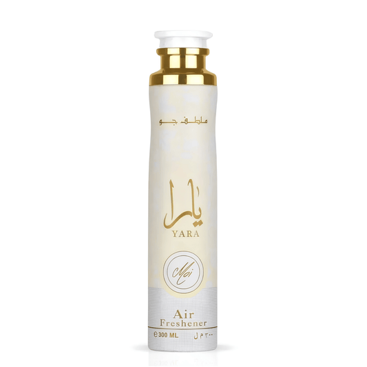 Infuse your space with Lattafa Yara Moi Air Freshener. A premium ambient mist featuring juicy peach, rich caramel, and warm sandalwood. Long-lasting luxury.