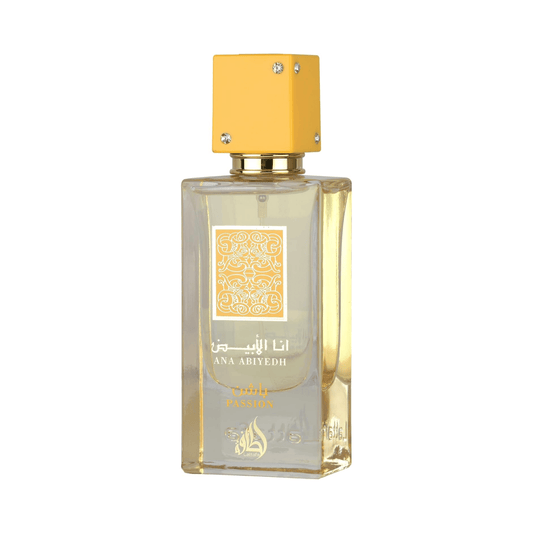 Shop Lattafa Ana Abiyedh Passion. A seductive, tropical blend of juicy passionfruit, creamy coconut, and warm caramel. Long-lasting & addictive.