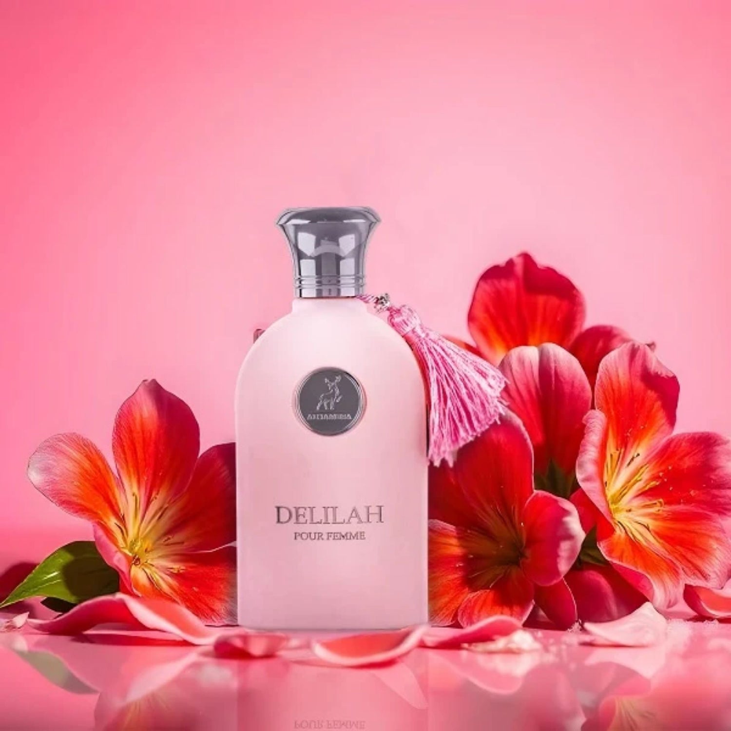 Shop Maison Alhambra Delilah Pour Femme 100ml EDP. A dreamy blend of tart rhubarb, juicy lychee, Turkish rose, and cozy cashmeran vanilla.