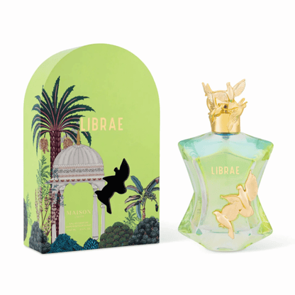 Discover Maison Asrar Librae, a sophisticated unisex blend of aromatic spices, powdery florals, and earthy moss. A long-lasting, balanced scent for any occasion.
