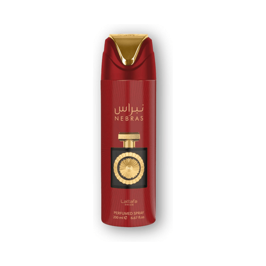 Shop Lattafa Pride Nebras Body Spray. A decadent, sweet blend of rich cacao, warm vanilla sugar, and juicy red berries. Perfect for everyday gourmand luxury.